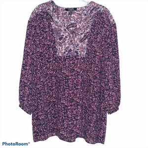 Chaps 1X semi sheer 3/4 sleeve blouse